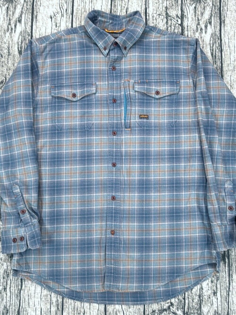 Ariat Rebar Flannel Destroyer Work Shirt Men's L Blue Plaid